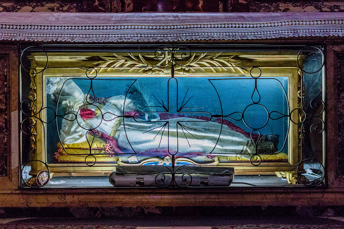 Image of the skeletal remains of St Vittoria located in St Maria Sopra Minerva Basilica in Rome, Italy.